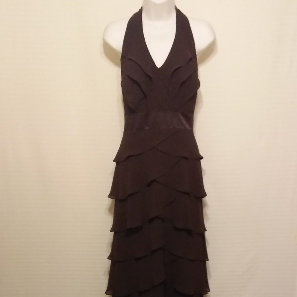 CLOSET CLOSING BROWN LONG FORMAL HALTER DRESS